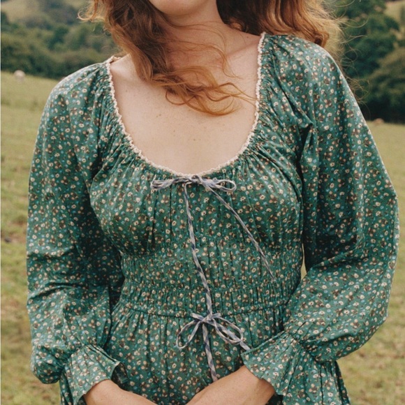 Christy Dawn Raquel Green acorn forest Floral dress large - Picture 2 of 9